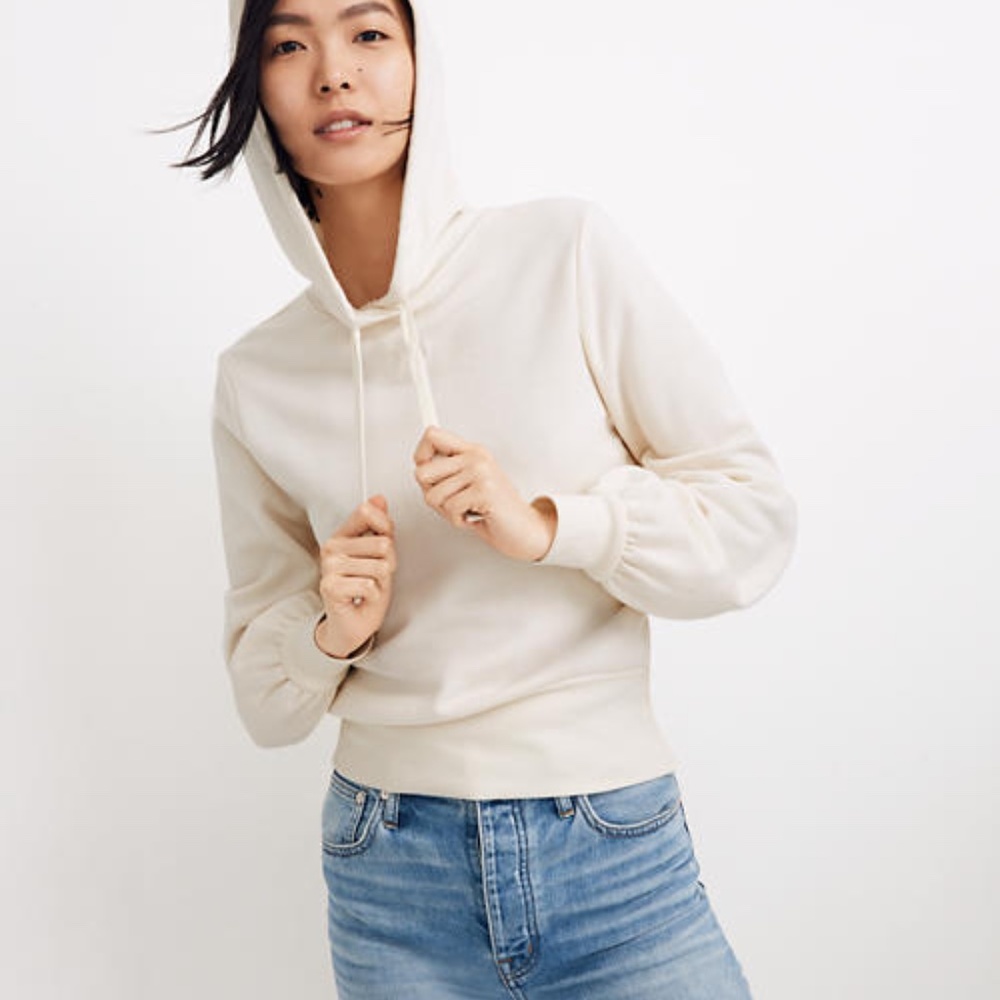 NWT Madewell Bubble-Sleeve Hoodie Crop Sweatshirt
